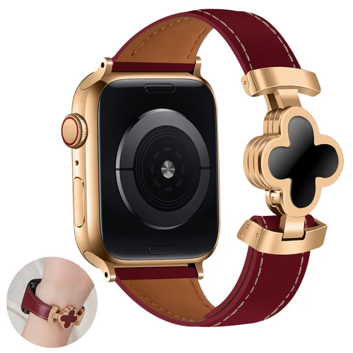 Correa de cuero genuino para Apple Watch Series11 10 46mm 42mm 44mm 45MM pulsera magnética Correa Band mujer IWatch Ultra 9 8 7 SE3