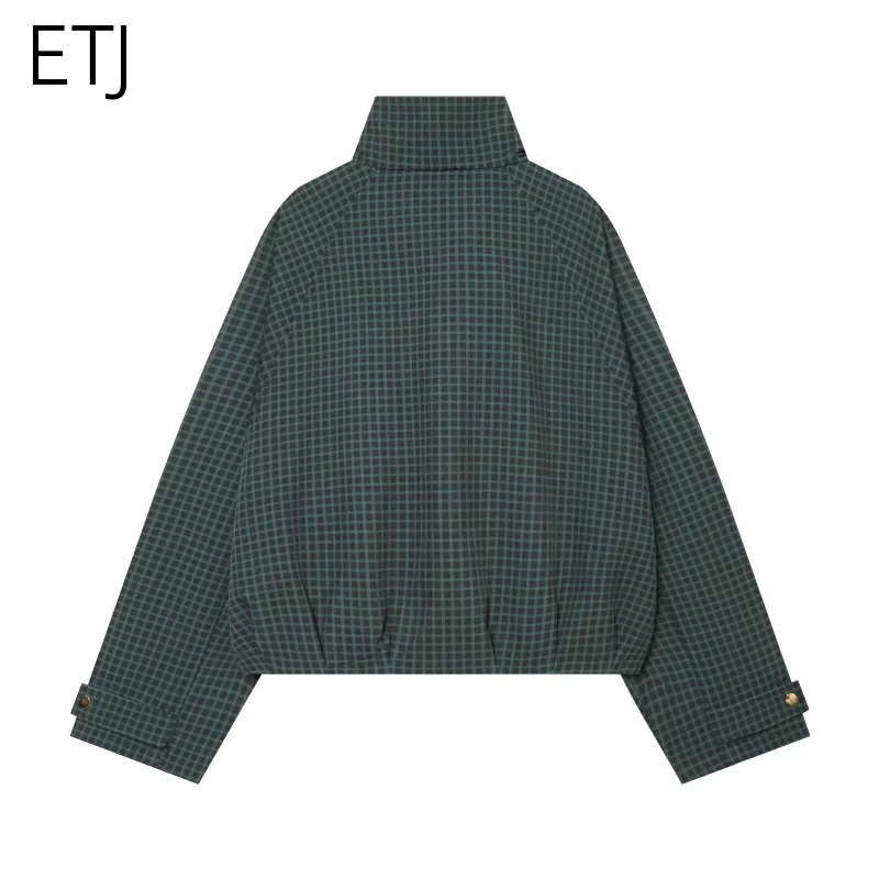 ETJ 2026 Damen Rote Karierte Harrington-Jacke, Kurz Geschnitten, Oversized, Stehkragen, Reißverschluss, Racer-Mantel, Vintage-Gittermuster, Streetwear-Oberbekleidung – Detail 13