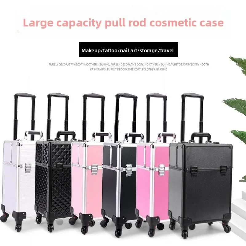 Rolling Cosmetic Luggage Organizer Large Capacity Multi Layer Professional Nail Art Tattoo Makeup Case Beauty Tools Box Makeup view 2
