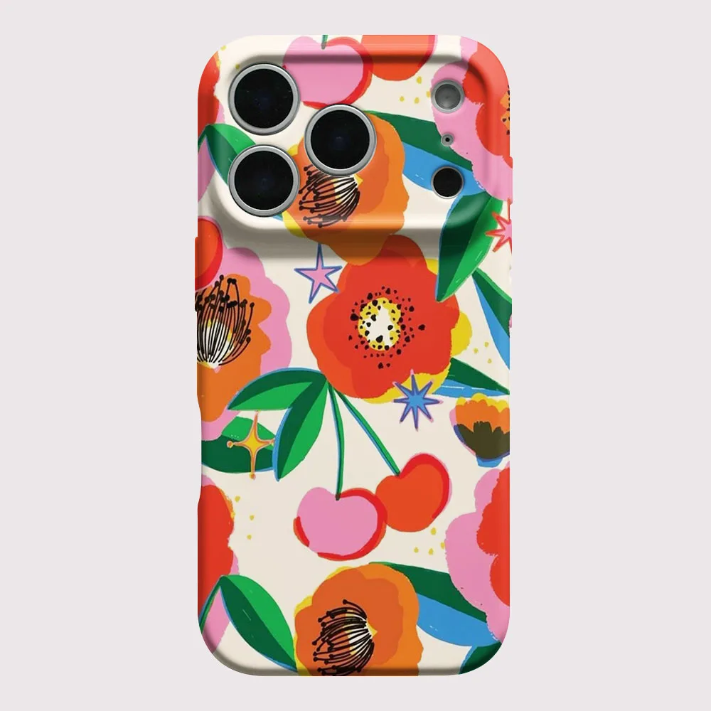 Phone Case For iPhone 17 16 15 14 13 12 11 Pro Max Air 16e 7 8 Plus XS Max X XR Colorful Flower Cherry Hard PC Bumper Cover