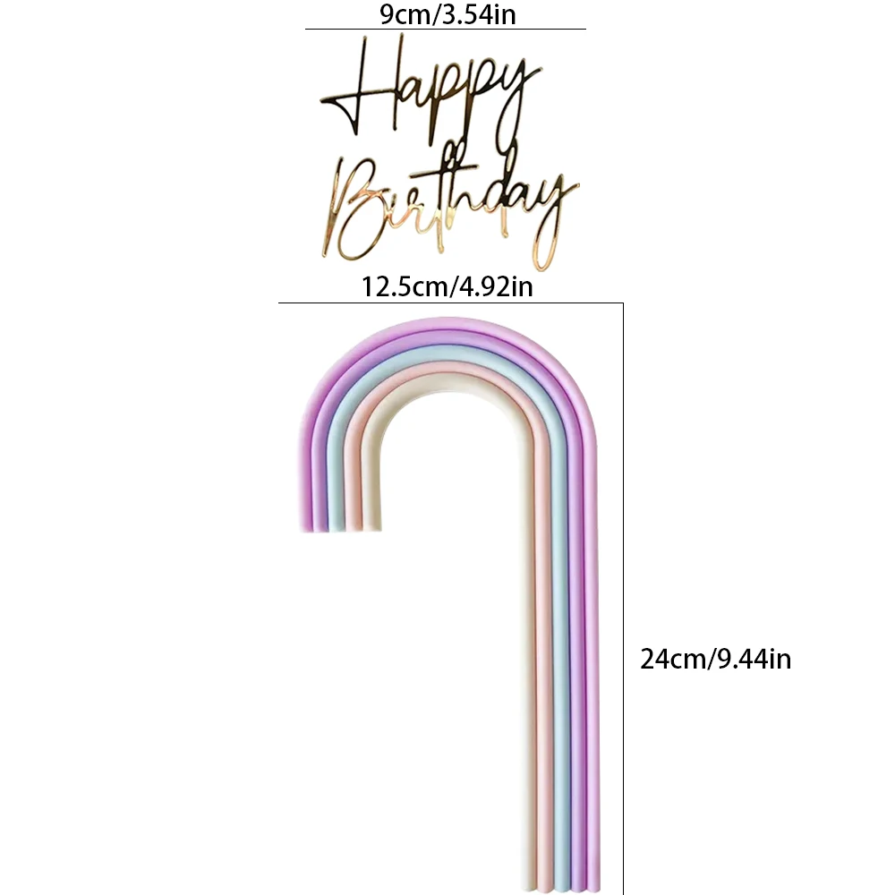 2pcs Boho Rainbow Party Happy Birthday Cake Toppers for Boho Rainbow Birthday Girls Baby Shower Birthday Party Cake Decorations