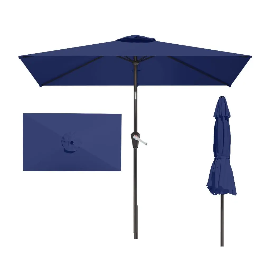 

6.5' X 10' Rectangular Patio Umbrella Large Outdoor Market Umbrella W/Uv Protection, Push Button Tilt And Crank Lift, Rec Table