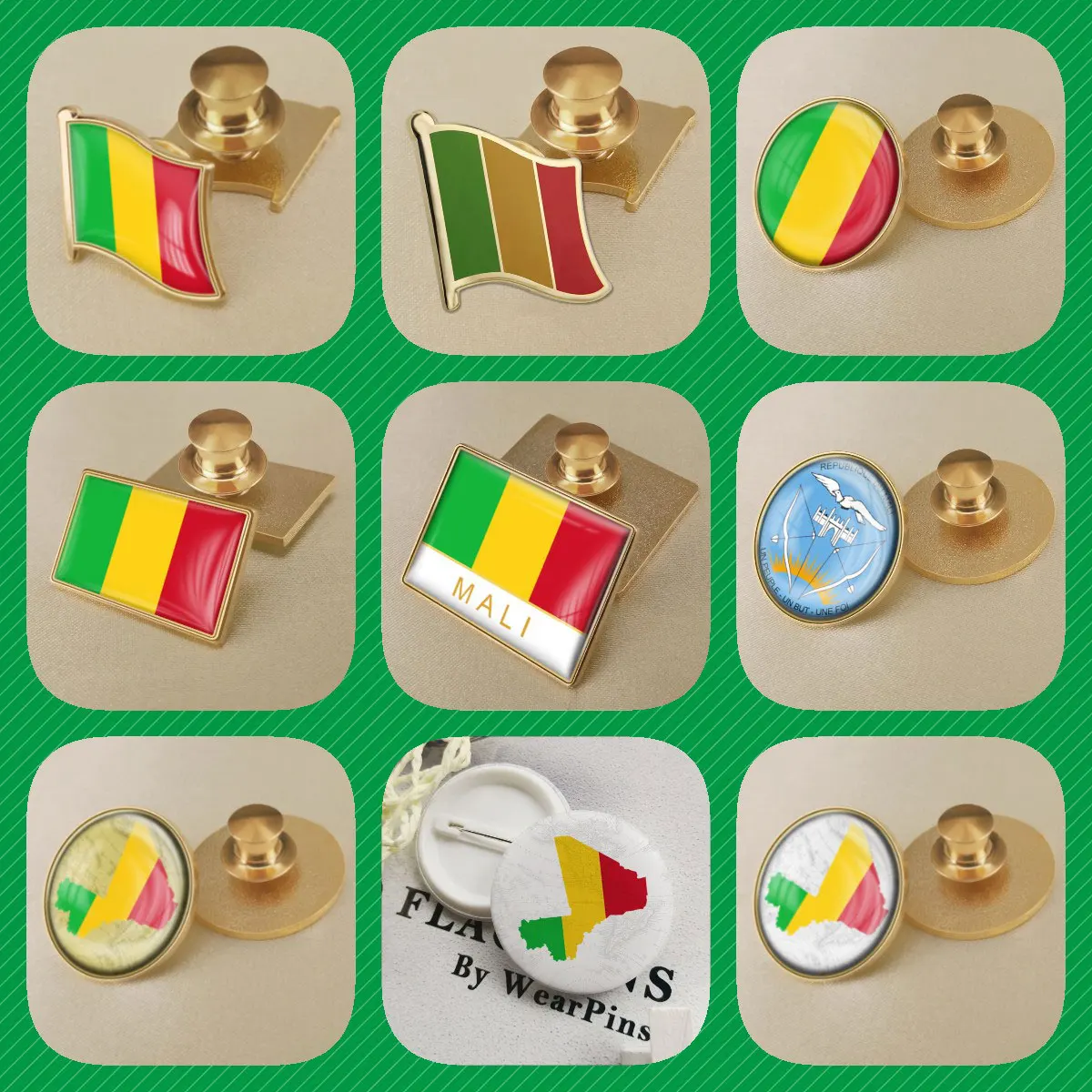 Mali Malians Map Flag National Emblem Brooches Badges Lapel Pins