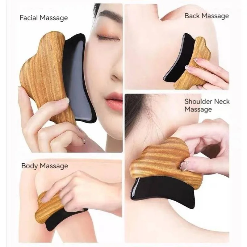 Sandelholz Gua Sha Scrap ing Board Massage-Tool zum Anziehen des Gesichts Augen Spa Körper entspannung Spannungen reduzieren Schwellungen