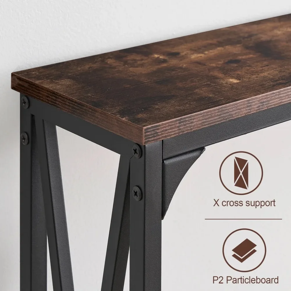 Table Entryway Sofa Table with Power Outlets,Rustic Brown