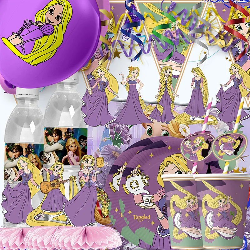 Disney Tangled Rapunzel Princess Children\'s Day Decoration Balloon Banner Backdrop Tableware Cake Topper Baby Party Supplies