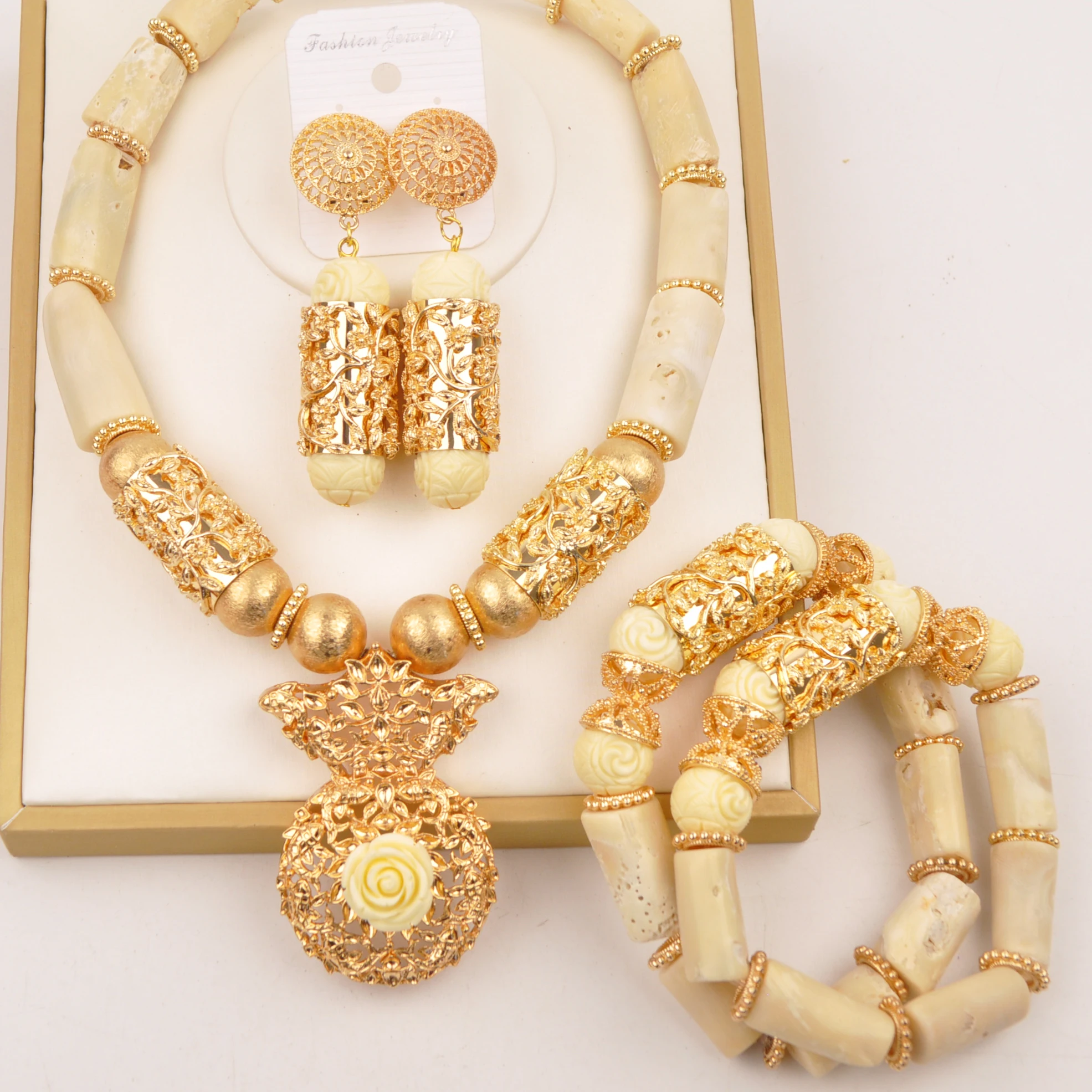 

White Nigerian Coral Bead Necklace African Bridal Jewelry Sets