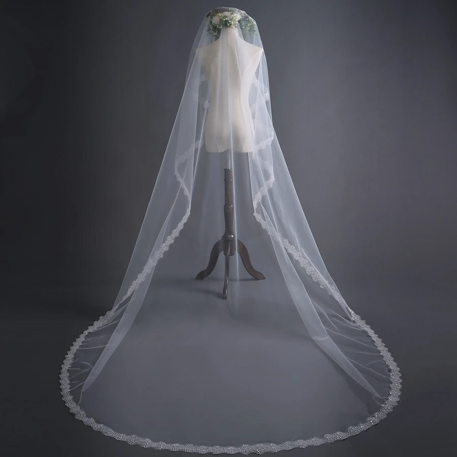 Wholesale Ivory Cheap Wedding Veils Lace Edge Bridal veil Vestido de noiva Bride wedding accessories mariage casamento