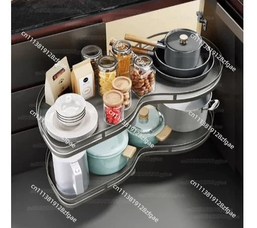 Stainless Steel Double-layer Rotating Corner Pull-out Basket Storage Cabinet, Detachable and Adjustable in Height