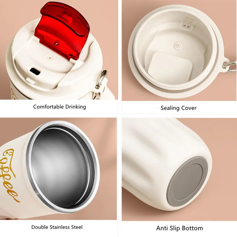 New Fashion 380ml/510ml Stainless Steel 316 Coffee Mug With Rope Portable Car Thermos Mug Vacuum Flask Travel Tumbler