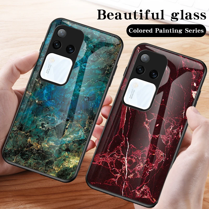 Tempered Glass Case For VIVO V30 Pro Marble Grain Hard Phone Back Protection Cover Bumper For VIVO V30 Pro