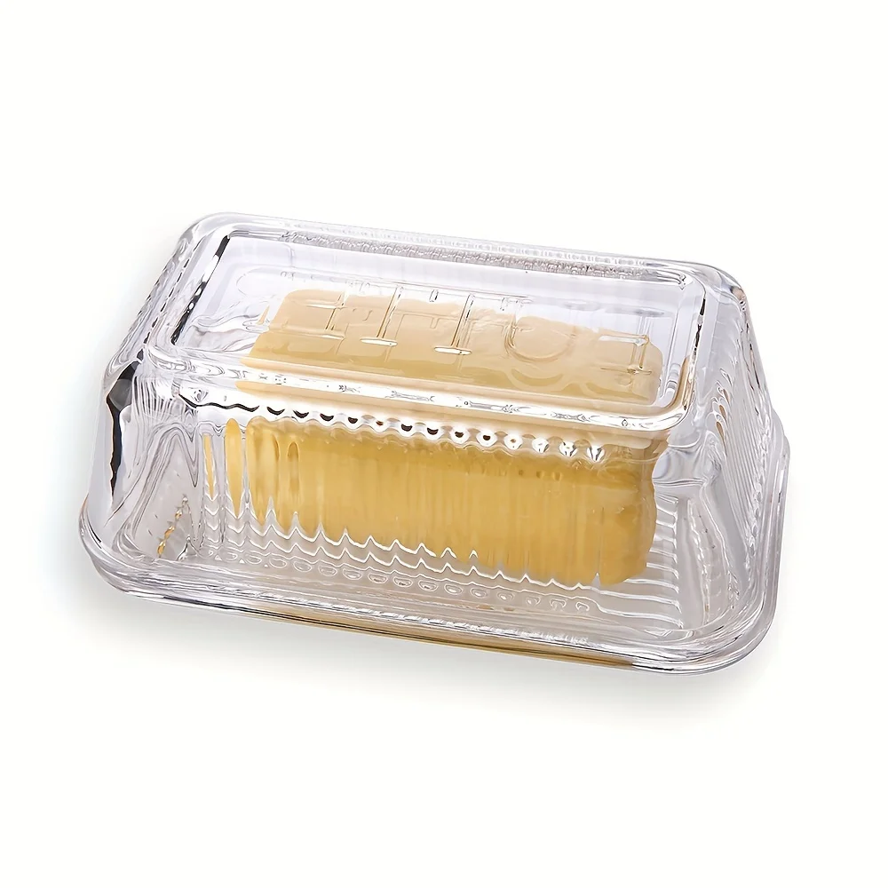 1 Set Creative Glass Butter Plate with Lid Cake Cheese Decoration Box for Food Dinner Dish Serving Dishes Fruit Plate Tray