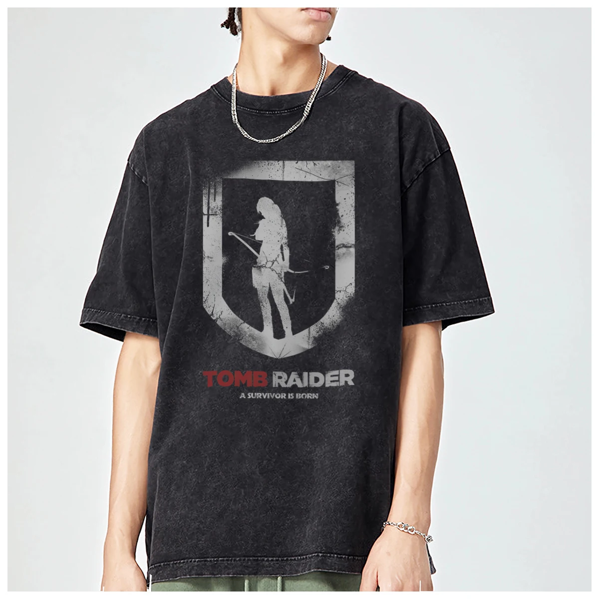 Tomb Raider Lara Croft game Square Enix Graphics Oversized ins men t-shirt Trendy Fashion Casual Vintage Washed Cotton Tee y2k