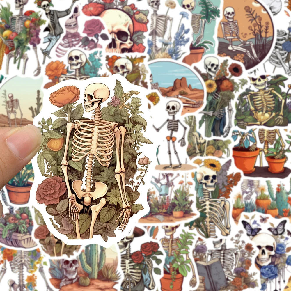 10/30/50pcs Creative Skull Bones and Botany Stickers Skeleton Art Cartoon Sticker for Skateboard Suitcase Bike Phone Decals Pack