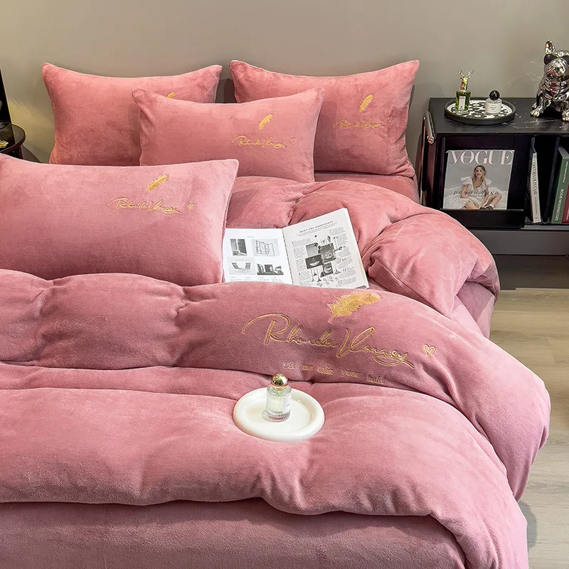 Thickened Baby Velvet Four Piece Set Winter Warm Milk Velvet Coral Velvet Bare Sleeping Bed Sheet and Bedding Set