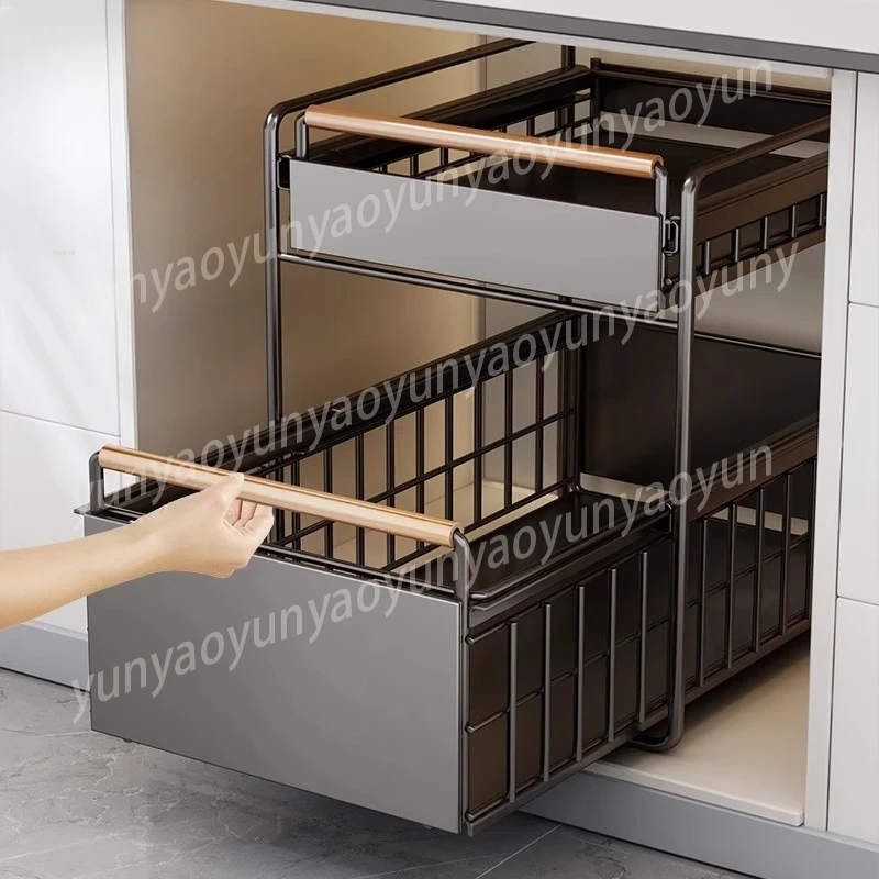 Under Sink Organizer - Pull-out Tiered Shelf for Kitchen Cabinet | Adjustable Storage Rack with Drawers, Spice & Dish Organizer
