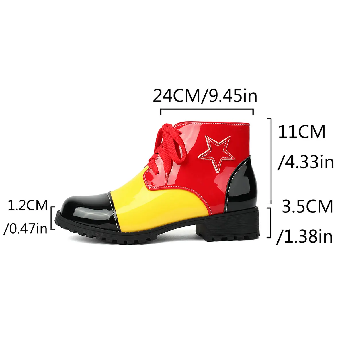 Women Stephen King's It Clown Cosplay Boots Chunky Heel Round Toe Colorful Patchwork Lolita Booties Halloween Trick-or-Treating