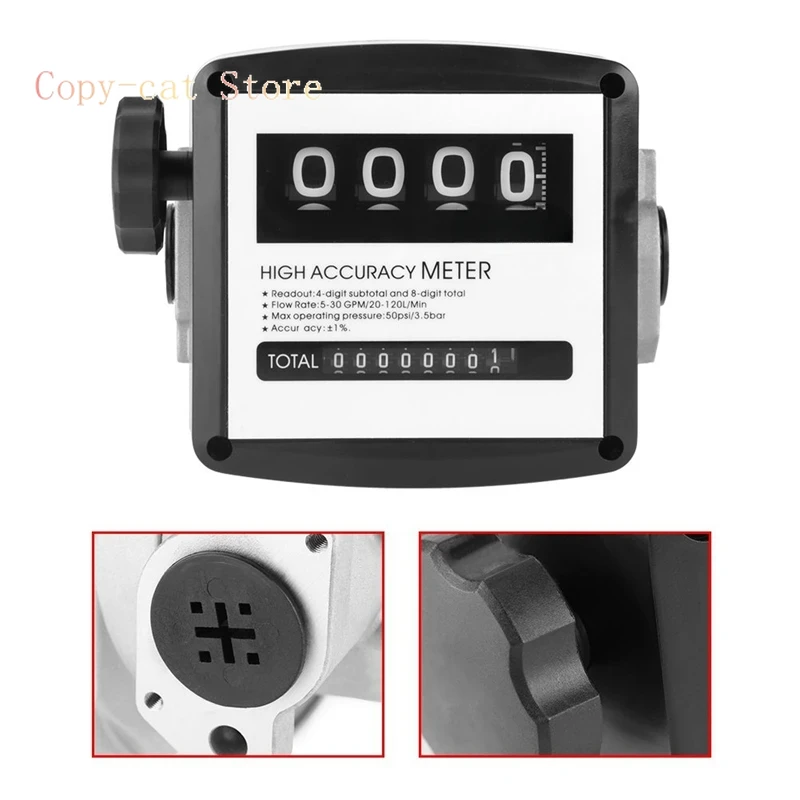 High Accuracy Mechanical Fuel Gauge 4Digit Fuel Flowmeter Digital Diesel Gasoline Flow Meter Internal Thread,5-30GPM/20-120L/Min