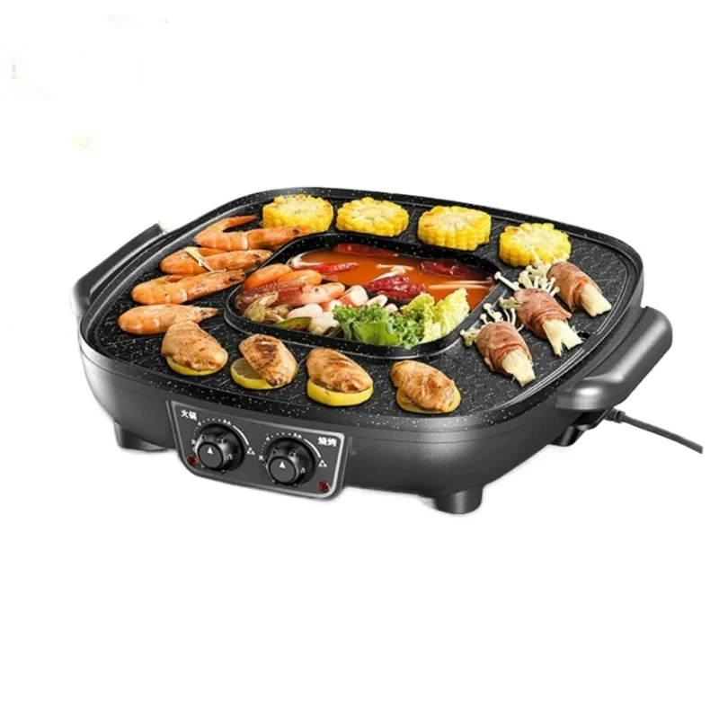 Multifunctionalelectricbarbecue grillnon-stick electric heatingmandarin duck pot rinsingandroastingintegratedpotelectric hot pot