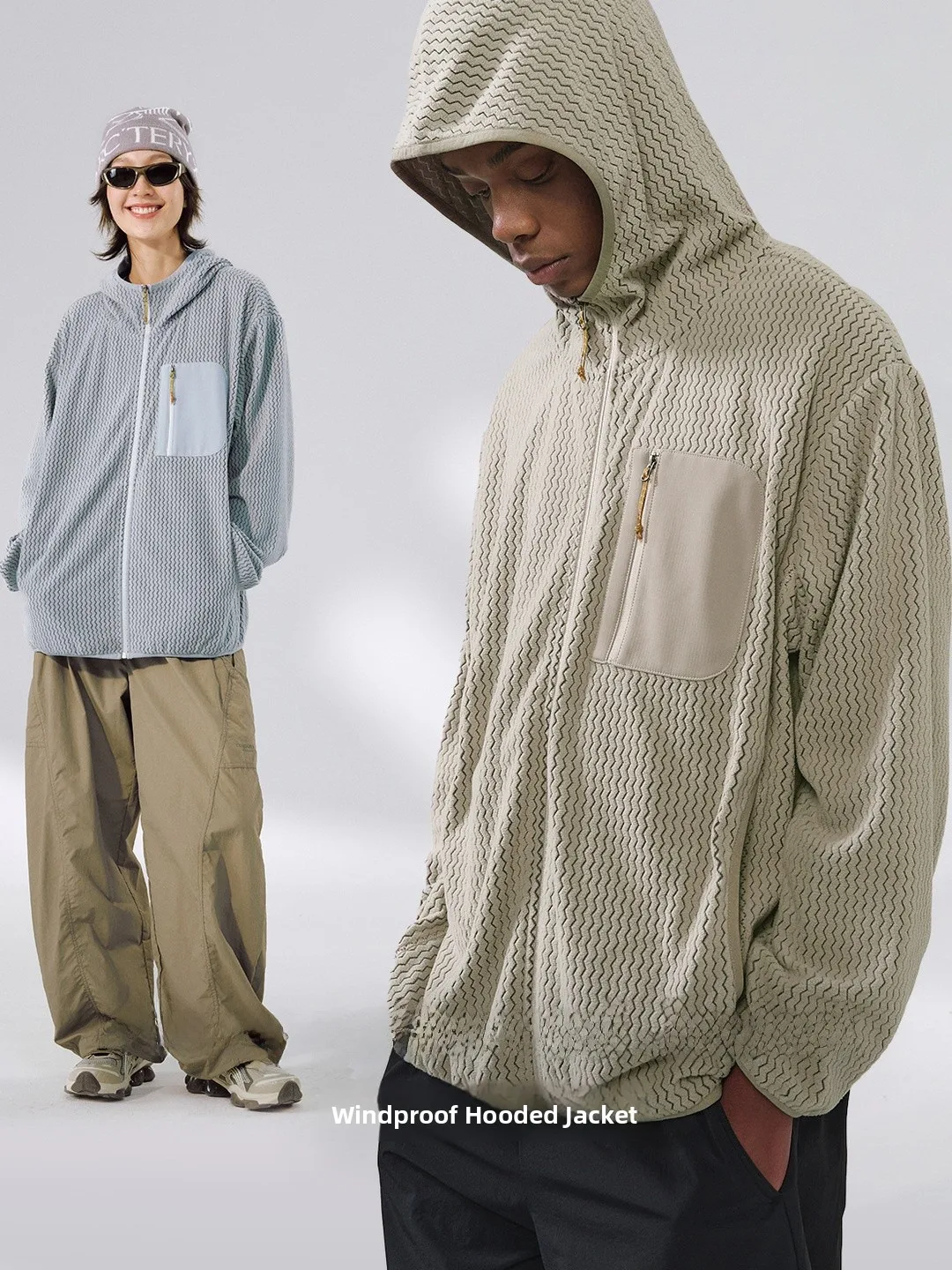 

Brave Flng Men's Outdoor Windproof Jaet Zipper Collar Wave Pattern New Winter Faion Long Sve Loose Fit Polyester Nyl...
