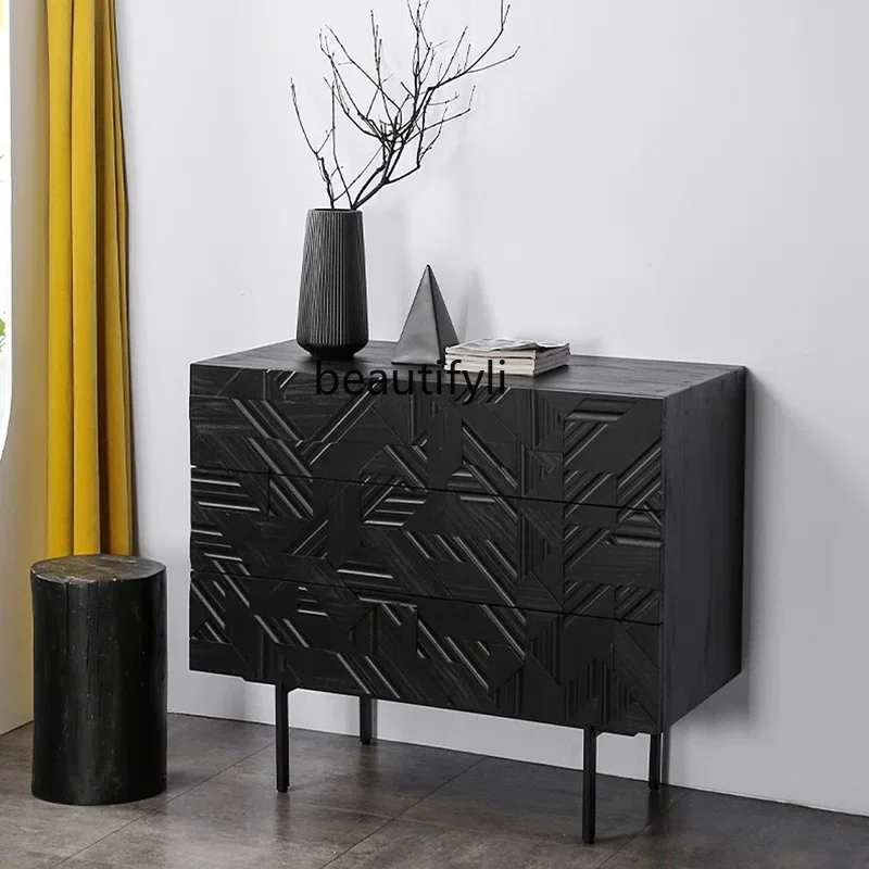 

Personalized Creative Storage Side Cabinet Chest of Drawers Nordic Entrance Cabinet Black Oak