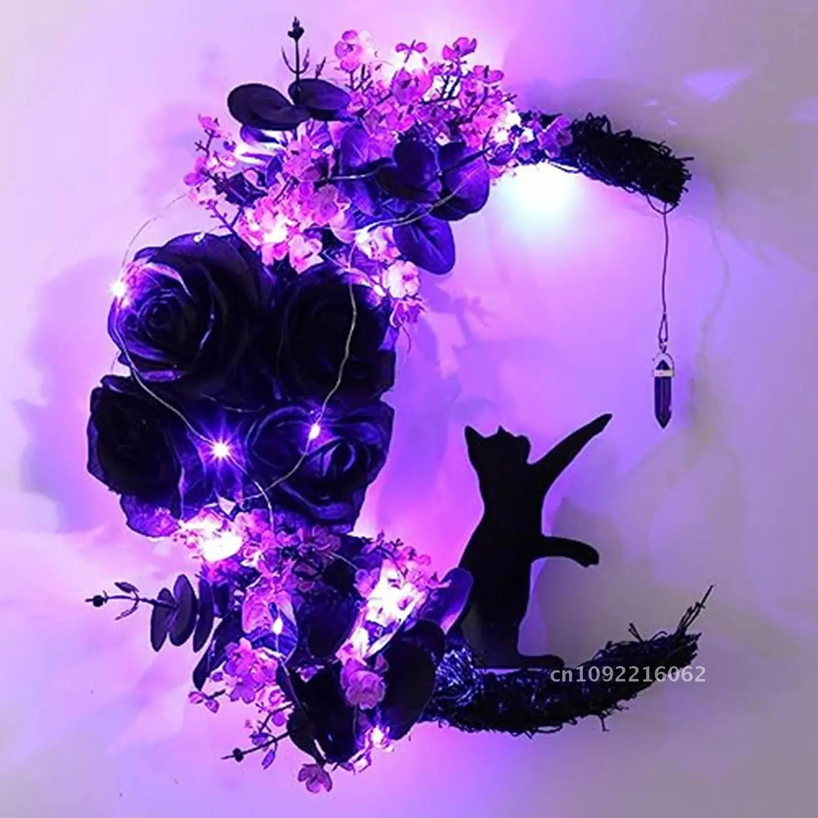 Halloween Moon Wreaths For Front Door Outside Black Purple Lights Home With On Wreath in Decorations 12 Twig Decor Wreath Indoor