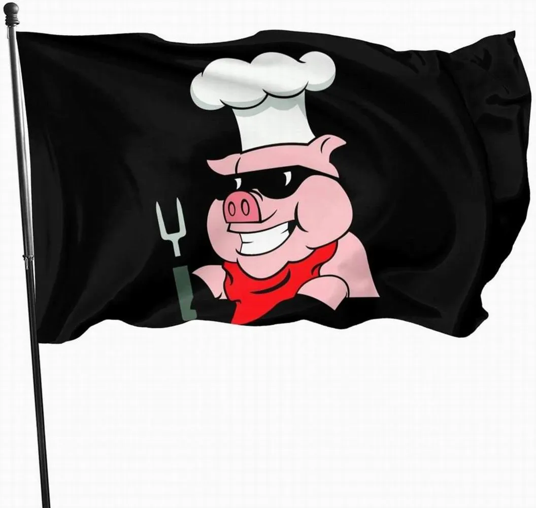 Barbecue Pig Flag Outdoor Funny Stripes Banner Vivid Color Polyester Fade Resistant Indoor Outdoor Party Decoration Kids Adults