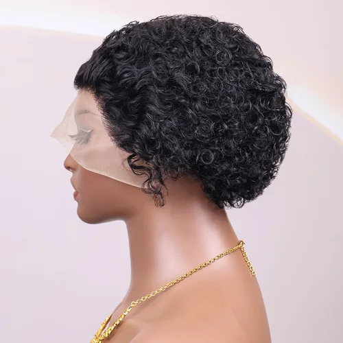 Peluca de cabello humano Real Pixie, pelucas de encaje transparente 13x1, pelucas de cabello humano de corte Pixie corto para mujeres negras, pelucas de cabello rizado