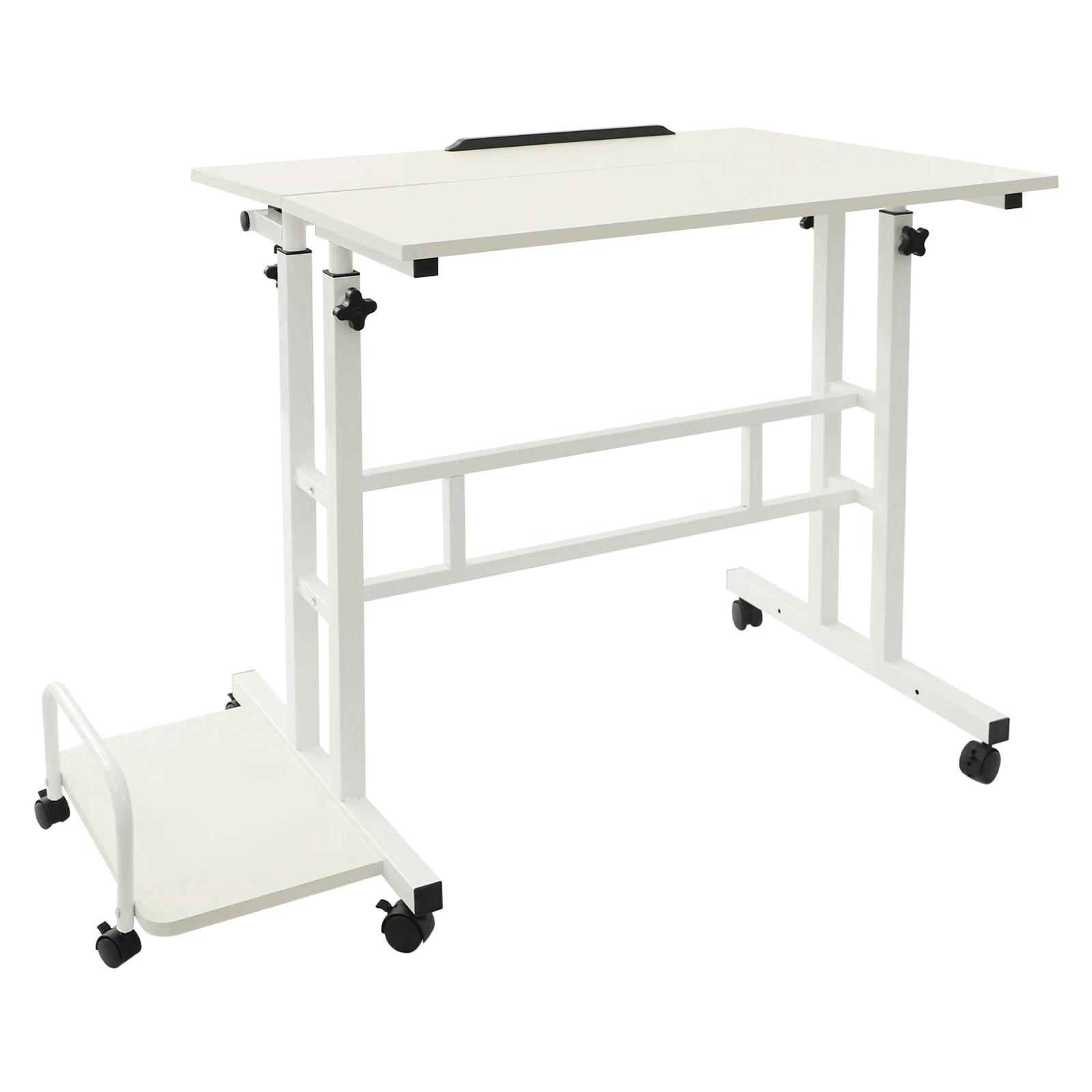 Mobile Computer Desk  with Tiltable Panels 6 Casters Adjustable Height Ergonomic Foldable Sit Stand Workstation for Home Office Dormitory Study Room