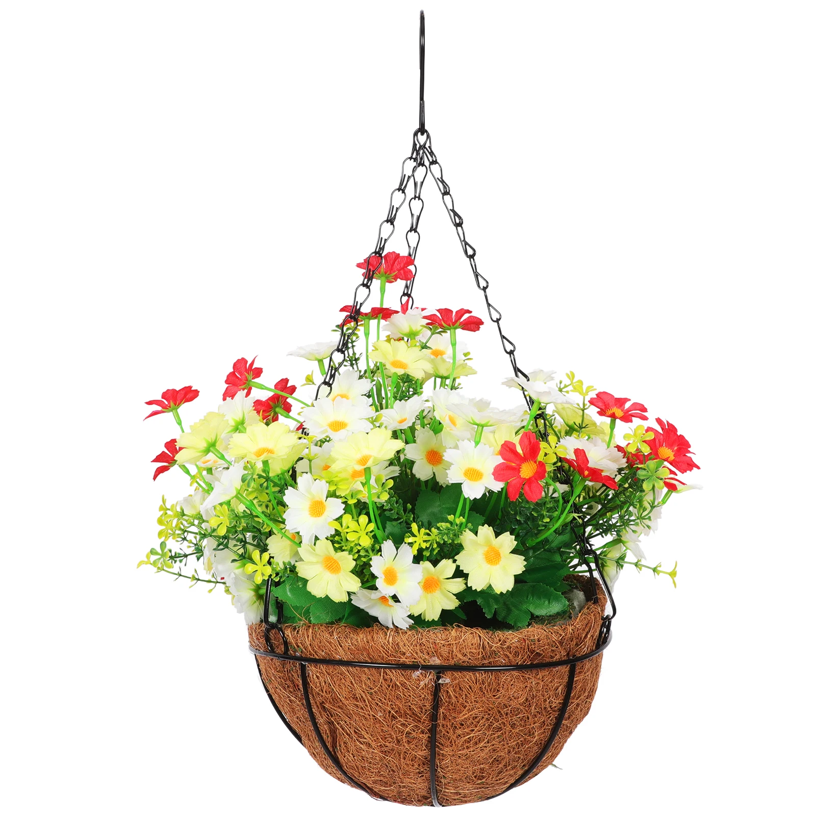 

Creative Hanging Basket With Faux Flowers Reusable Decorative Plant Hanger For Living Room Bedroom Balcony Garden Coconut Palm