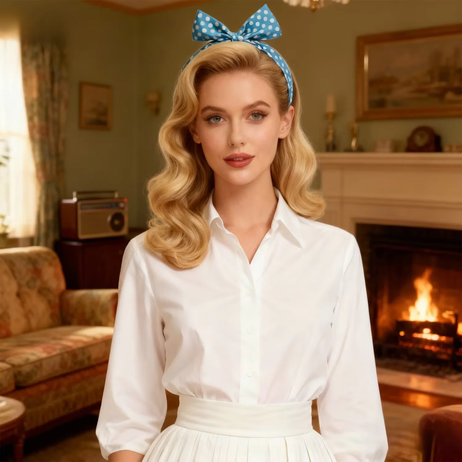 Diadema ondulada azul claro para fiesta de disfraces de personajes clásicos de los años 50 de PESENAR