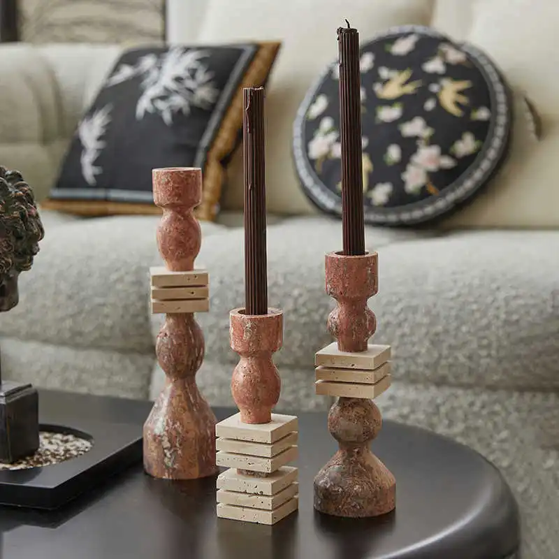 

French antique fireplace decoration ornament stone marble retro candlestick desktop soft decoration display