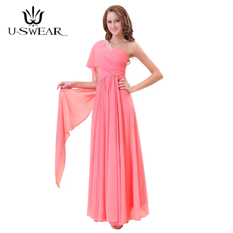 

Grace Watermelon Red Bridesmaid Dresses One Shoulder Dresses for Wedding Party Beading Chiffon Robe Demoiselle Evening Dresses