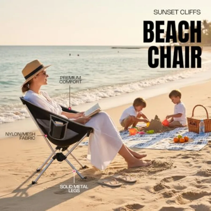 Beach chair set of 2 for outdoor travel, festivals, and beach use; 7075 aluminum frame; blue; lightweight, compact, low-profile