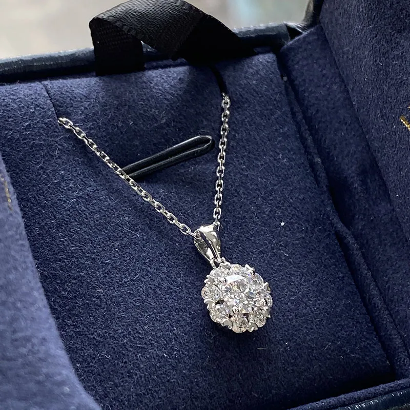 14k żółte złoto 0,5ct do 3ct CVD HPHT okrągły diament naszyjnik wisiorek 18 cali w czyste złoto naszyjnik ślubny dla kobiety — zdjęcie 3