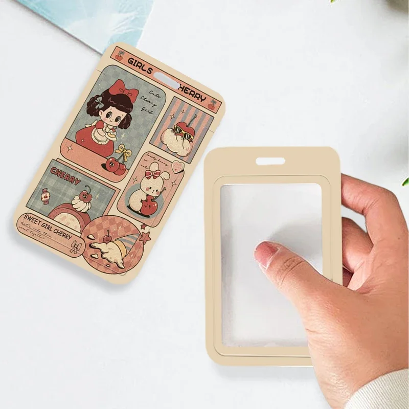 Cute Red Dress Girl Vertical High Value Card Holder With Lanyard Suitable For Student ID/Bus Card Meal Card Protection Case