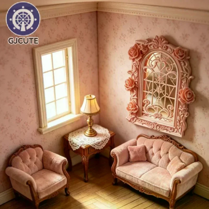 

Miniature Sofa Rose Carved Window Frame Ornament Dollhouse Furniture Model Dollhouse DIY Scene Building Decor Pretend Play Toys