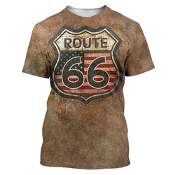 Europe and America Fashion 66 Route Pattern vintage t shirt Men Summer Casual Trend Retro 3D Printed Round Neck Tees Tops