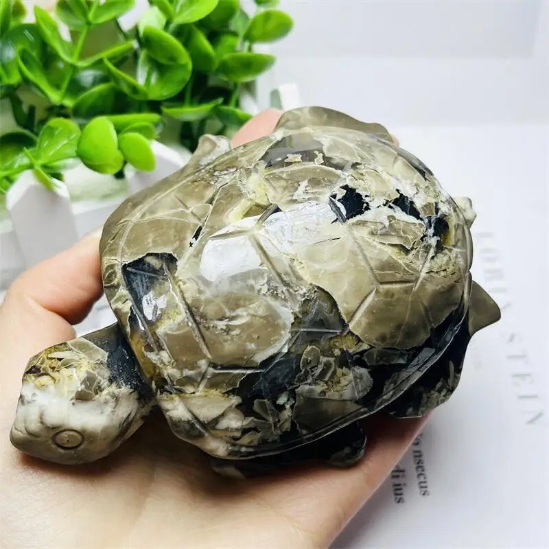 1 pièce - Figurine de tortue sculptée en agate volcanique naturelle - Cristal énergétique de guérison - Artisanat - Cadeau de Noël unique