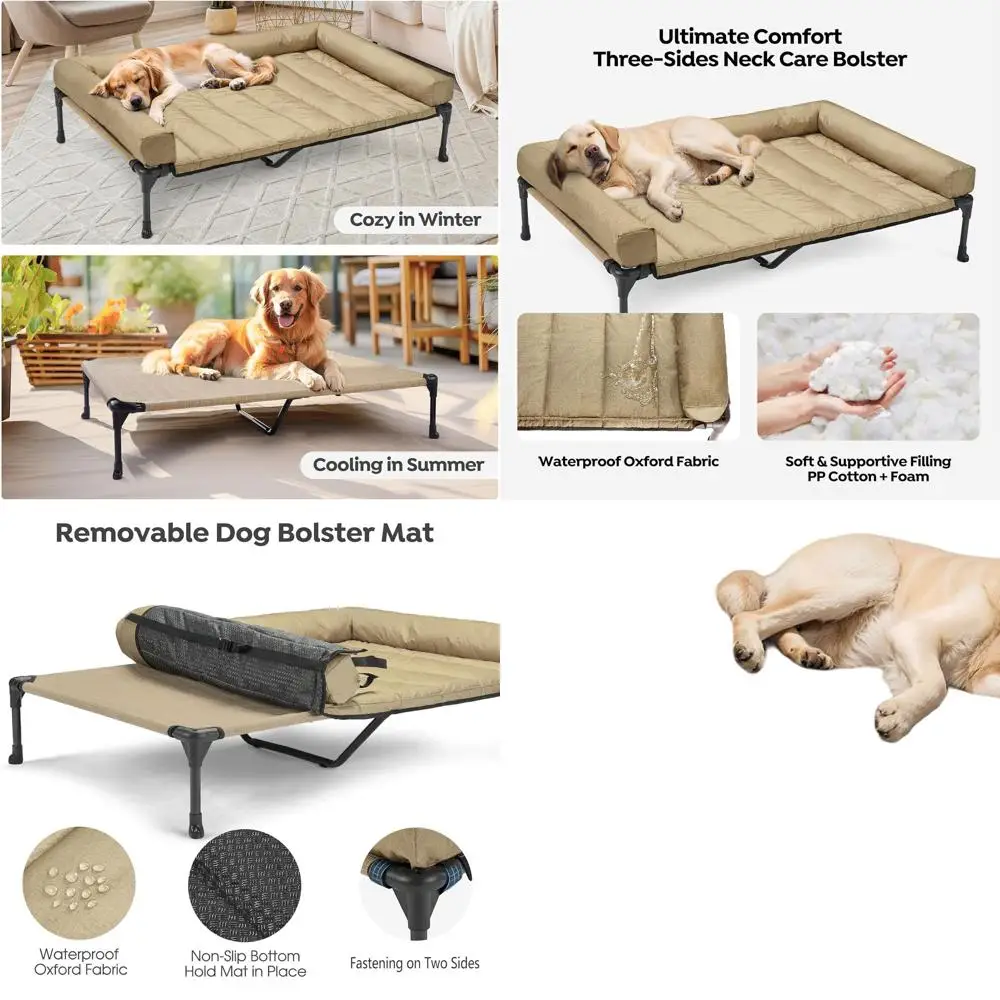 

Elevated Dog Bed with Removable Waterproof Bolster, Breathable Mesh, Non-Slip Feet, Indoor/Outdoor, 49x33in, Beige
