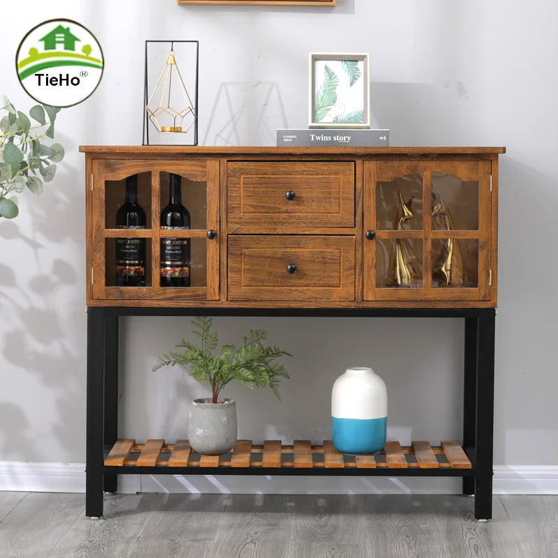 100cm Living Room Retro Console Table With Door Large Capacity Solid Wood Drawer Storage Cabinet Vintage Decor Home Furniture