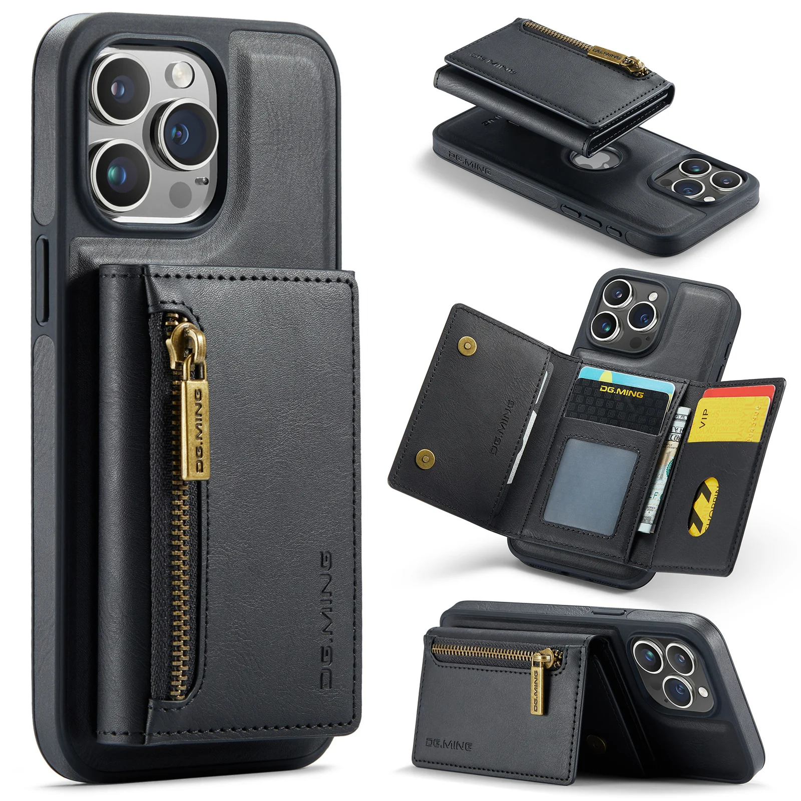 For iPhone 15Plus 15 Pro Max Case DG.MING 2 in 1 Magnetic Detachable Leather Wallet Phone Cover M5