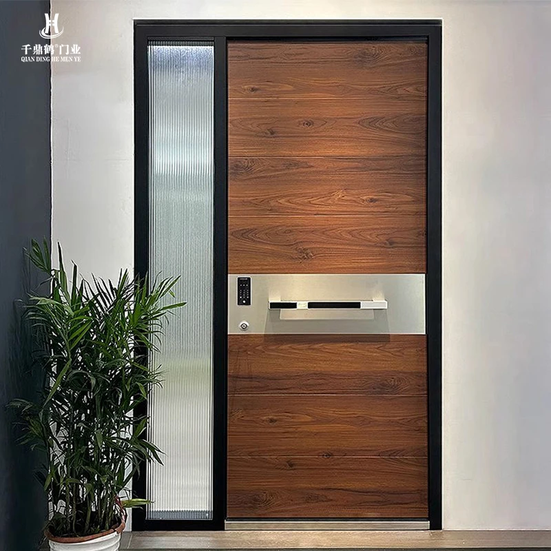 Modern Residential Cast Aluminum Glass Pivot Doors, Custom-made Unequal Double Doors at the Entrance of High-end Residences