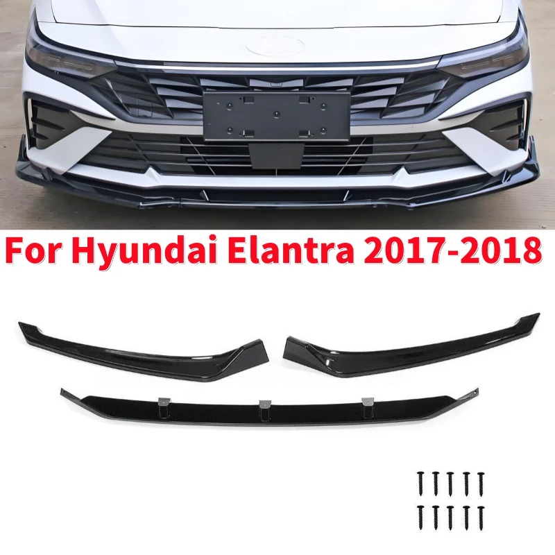 

3Pcs Glossy Black Car Front Bumper Lip Body Kit Spoiler For Hyundai Elantra 2017-2018