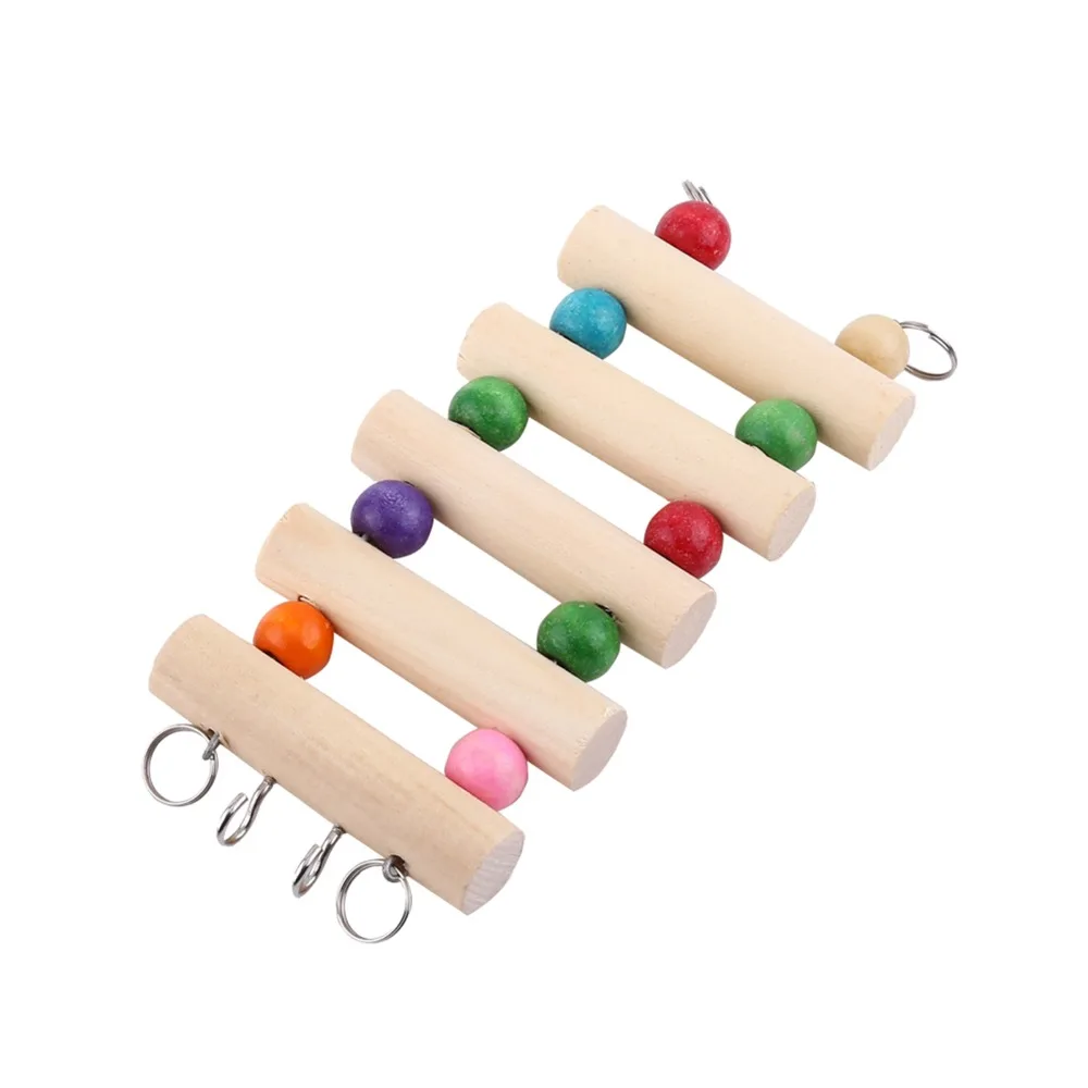 Wooden Material Pet Ladder Bridge 5-Step Design Bendable Structure Hamster Climbing Toy Durable Build Gnawing Surface