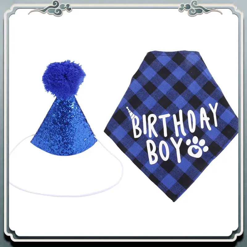 AC76-Forniture per feste di compleanno per cani, cappello di compleanno per animali domestici e set di bandana per compleanno per cani da ragazzo