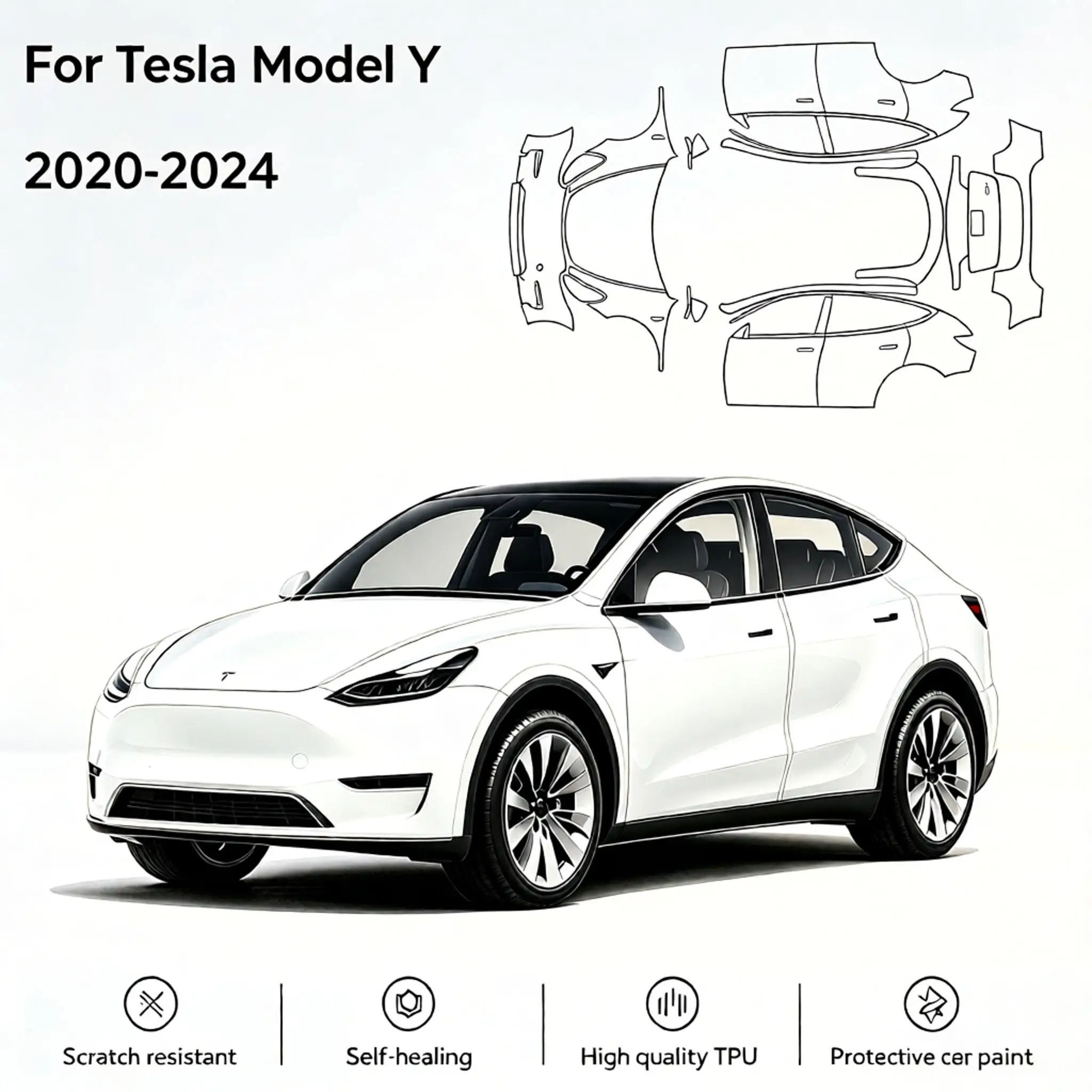 Für Tesla Model Y 2020-2024 9Mil TPU Stoßstangen-Lackschutzfolie Kratzfest Selbstheilend Unsichtbare Vorgeschnittene PPF ﻿   Kit