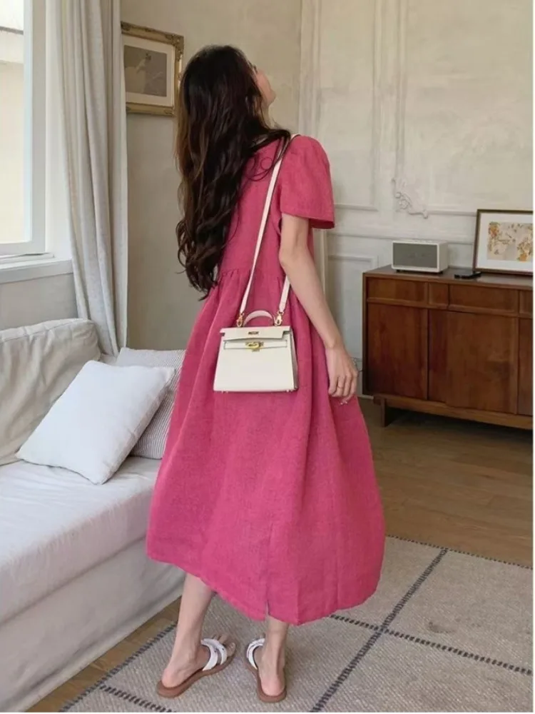 Romantique Magenta Dr Femmes Été Nouveau Unique Super Belle Pur Aosphère Quali Long Dr Coréen Sle Printemps Automne...