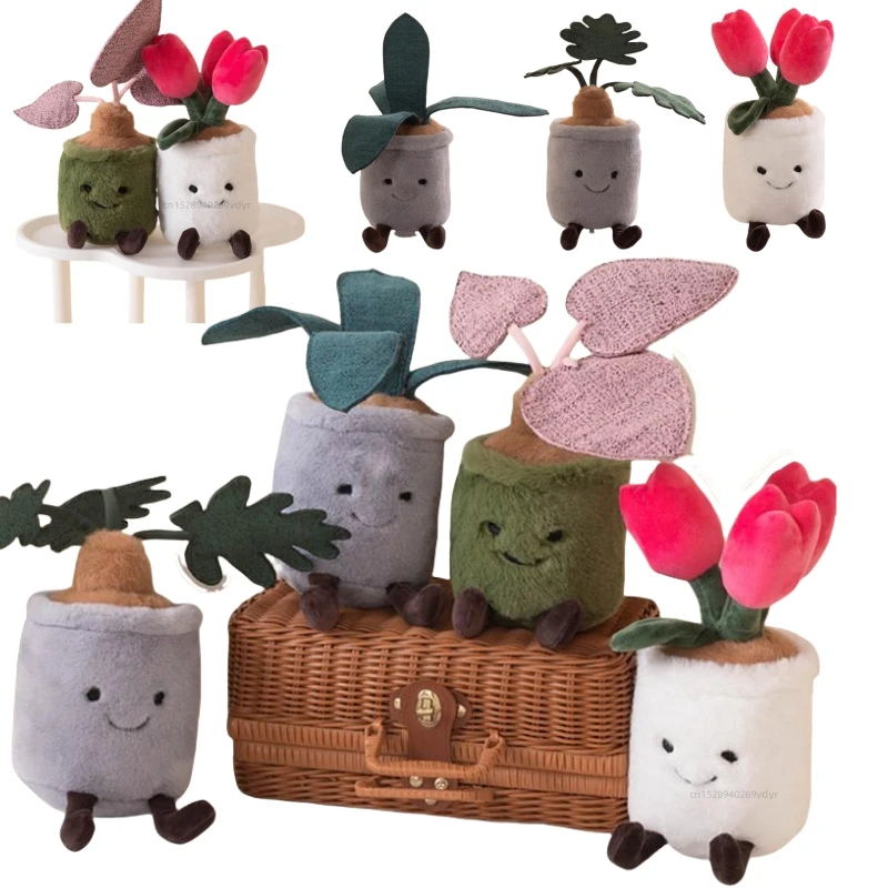 Oreiller en peluche plante verte tulipe succulente, plante Monstera Kawaii, Animal en peluche drôle, doux à câliner, décoration de maison, cadeau d'anniversaire