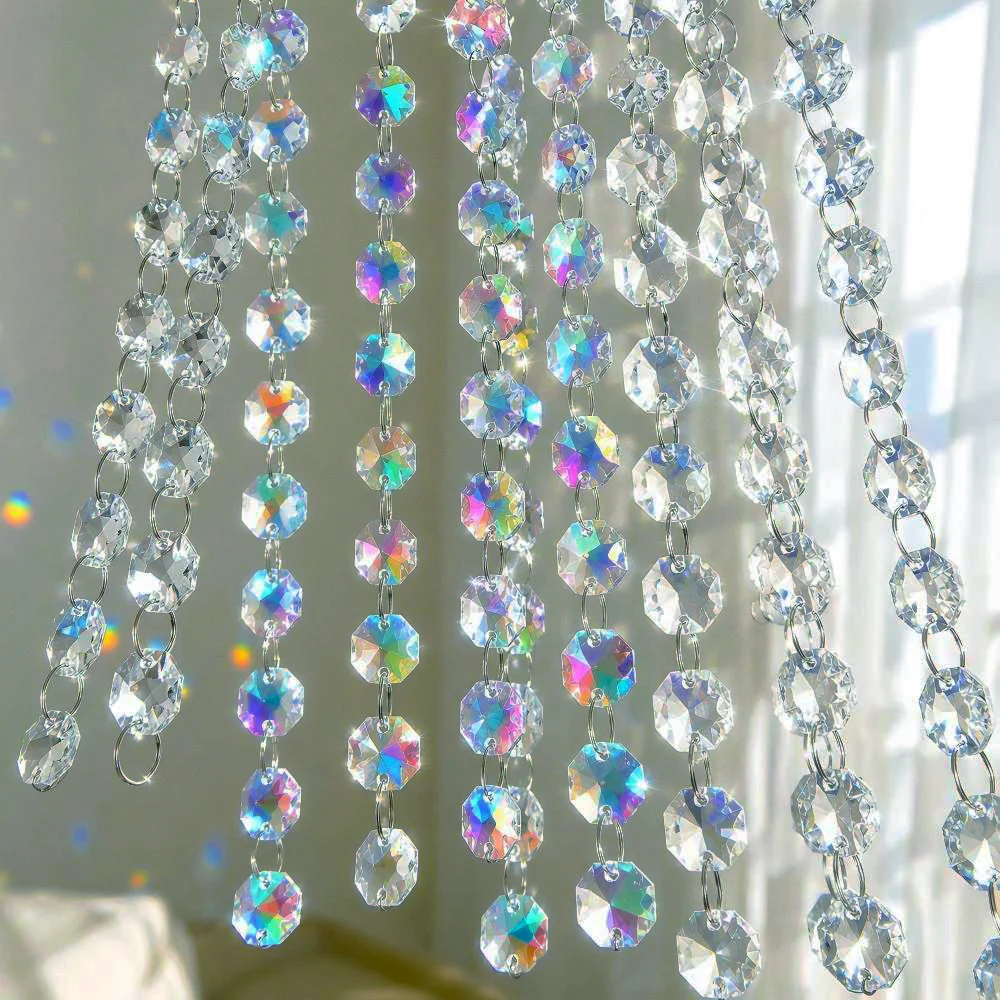 0.5-5M Clear/Color K9 Octagonal Crystal Bead Pendant DIY Shop Window Backdrop Curtain Hanging Garland Party Event Decor Parts